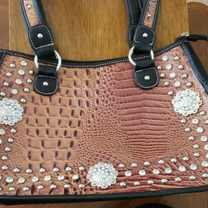 Black and brown leather animal skin jeweled purse